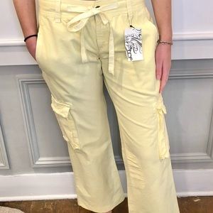 NWT Zara TRF Cargo Pants Butter Yellow US Size 8 RARE 6 Pockets Drawstring